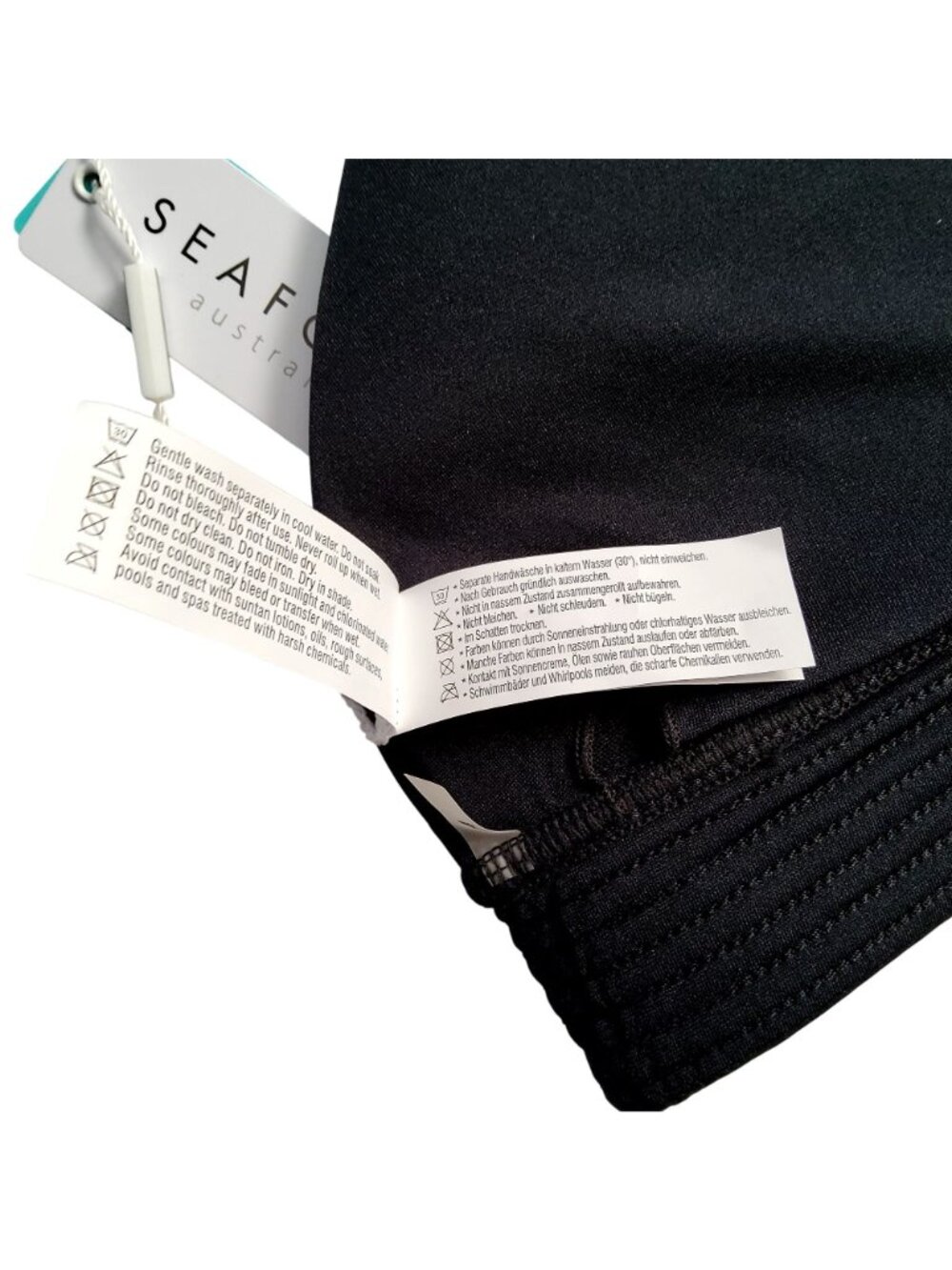Seafolly Womens Black Triangle Bikini Top• Backb Tie Closure Size 14 With Tags - Picture 5 of 8